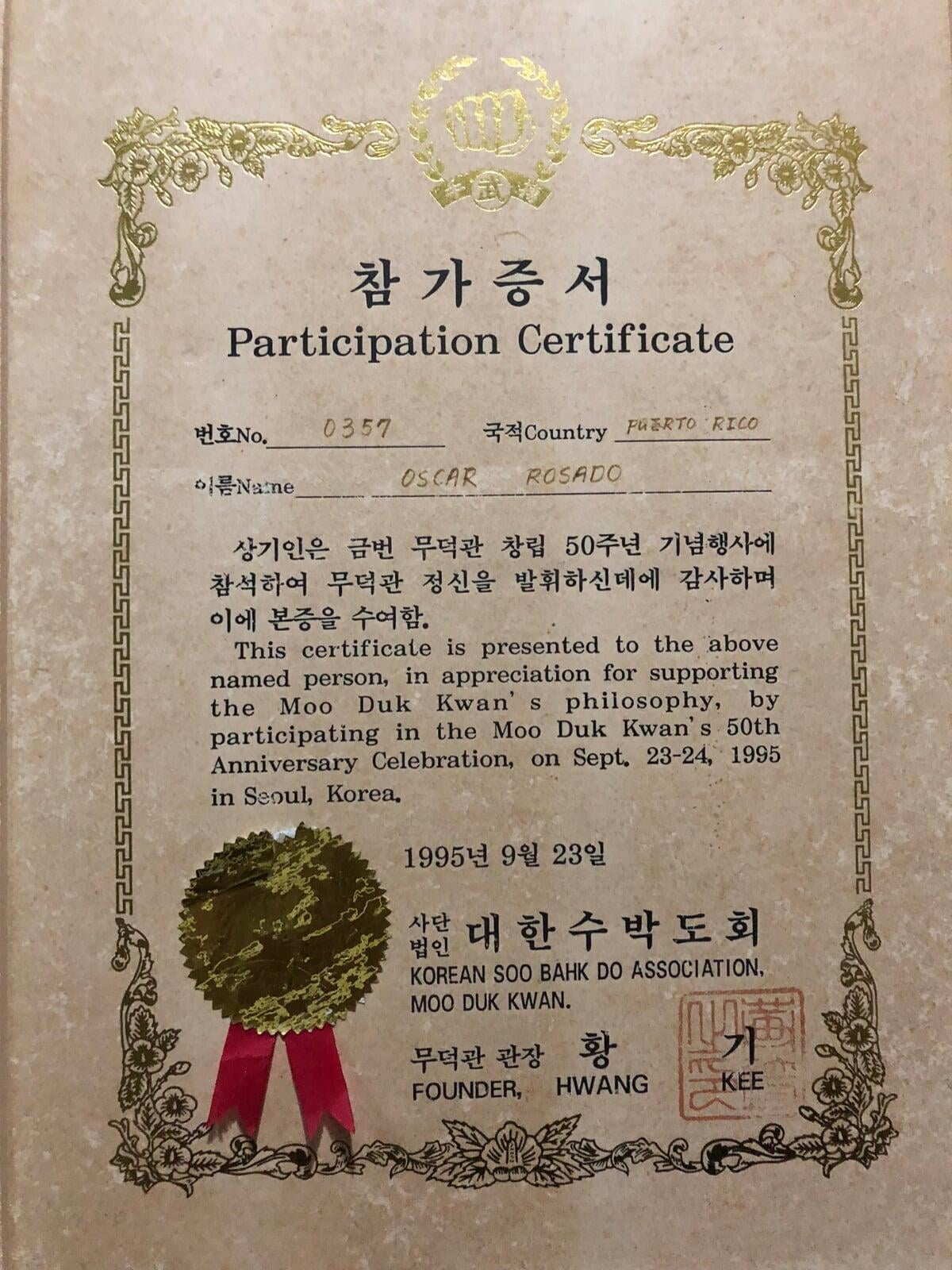 Participacion 50 Aniversario del Moo Duk Kwan en Korea